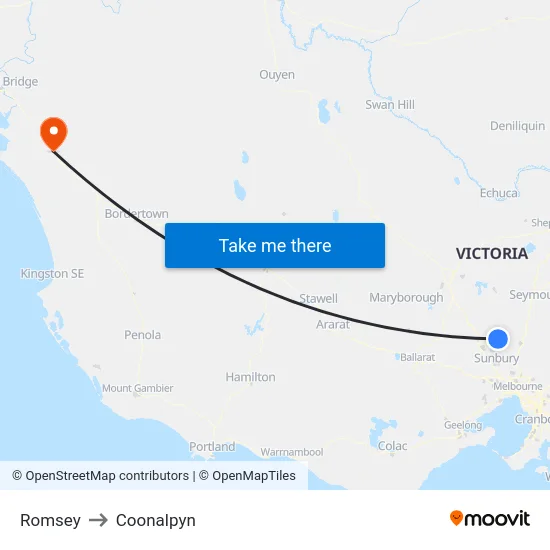 Romsey to Coonalpyn map