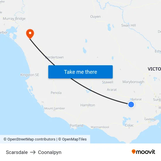 Scarsdale to Coonalpyn map