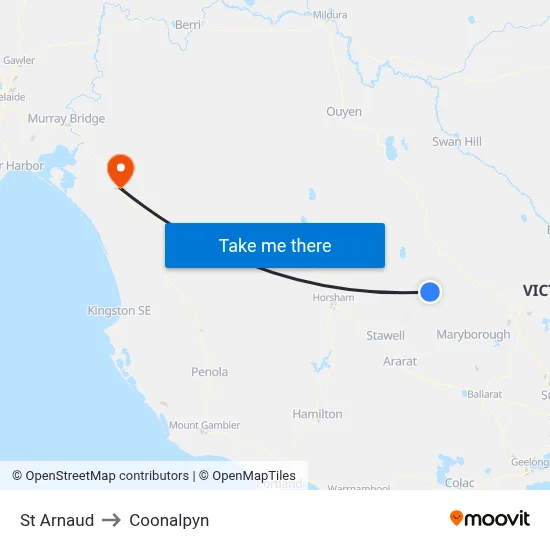 St Arnaud to Coonalpyn map
