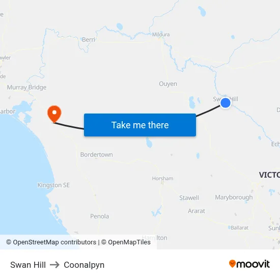 Swan Hill to Coonalpyn map