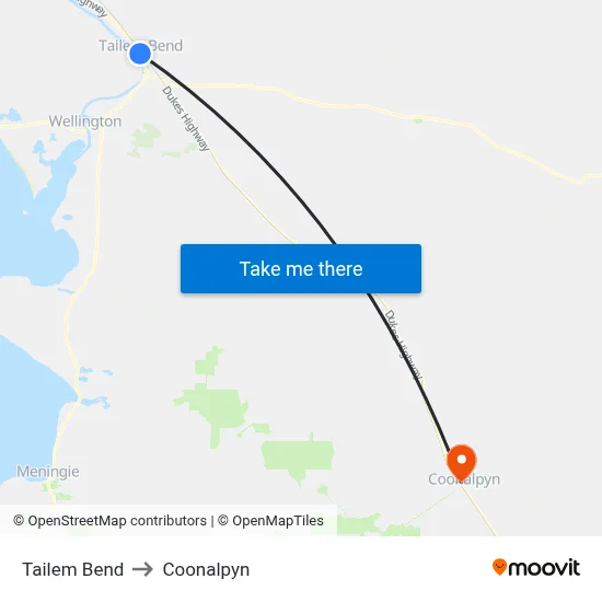Tailem Bend to Coonalpyn map