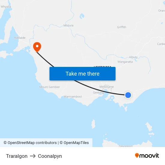 Traralgon to Coonalpyn map