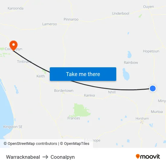 Warracknabeal to Coonalpyn map