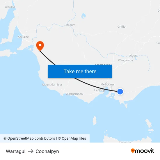 Warragul to Coonalpyn map