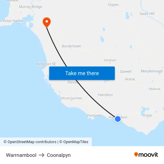 Warrnambool to Coonalpyn map