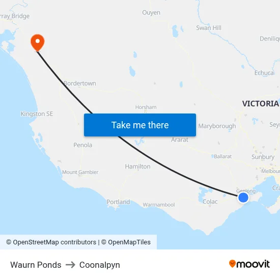 Waurn Ponds to Coonalpyn map