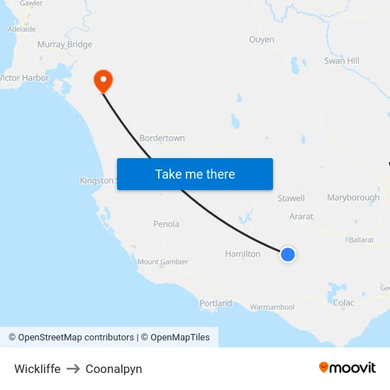 Wickliffe to Coonalpyn map