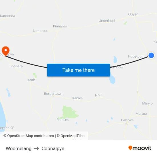 Woomelang to Coonalpyn map
