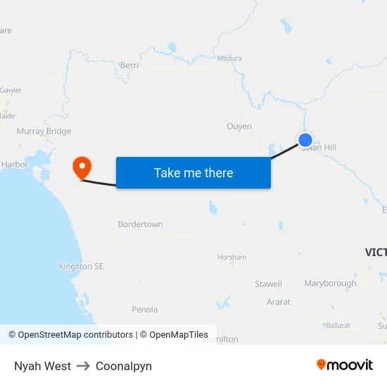 Nyah West to Coonalpyn map