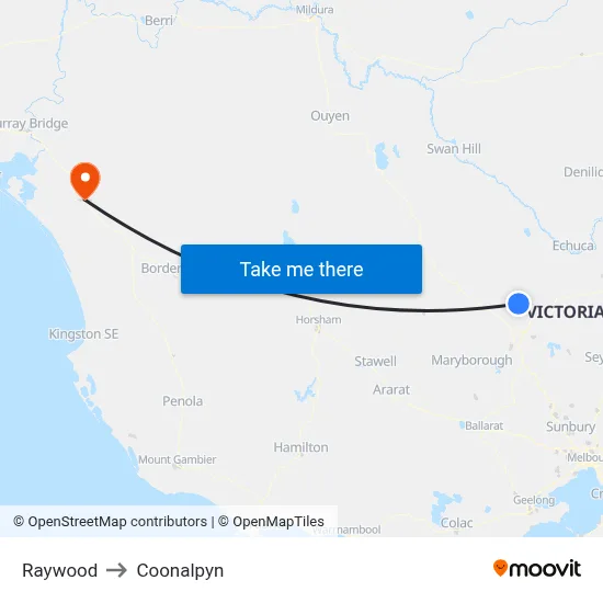 Raywood to Coonalpyn map