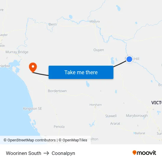 Woorinen South to Coonalpyn map