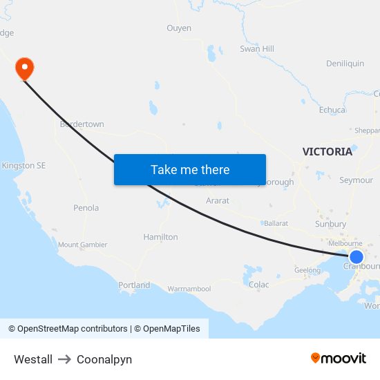 Westall to Coonalpyn map