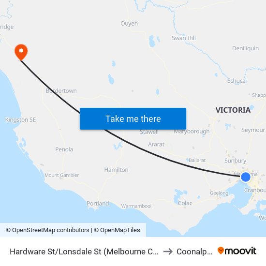 Hardware St/Lonsdale St (Melbourne City) to Coonalpyn map