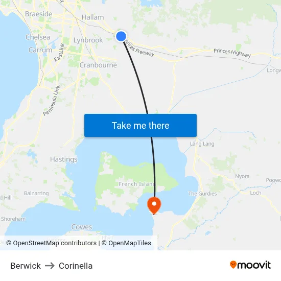 Berwick to Corinella map