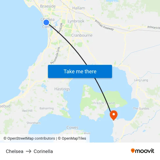 Chelsea to Corinella map