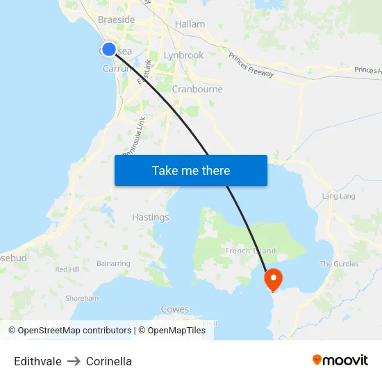Edithvale to Corinella map