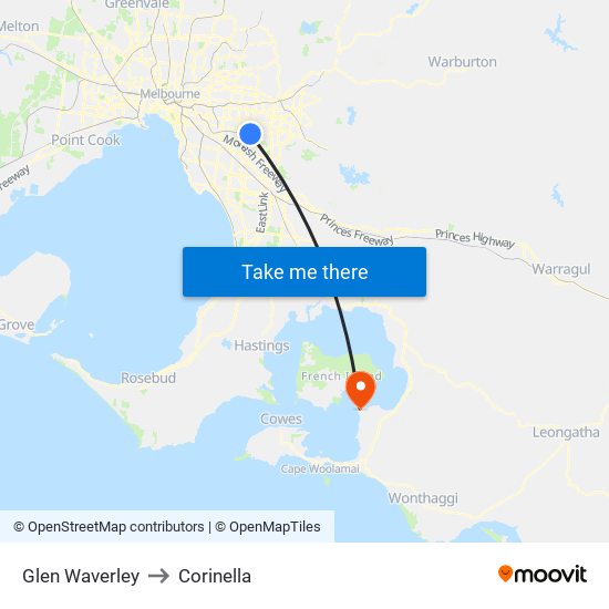 Glen Waverley to Corinella map