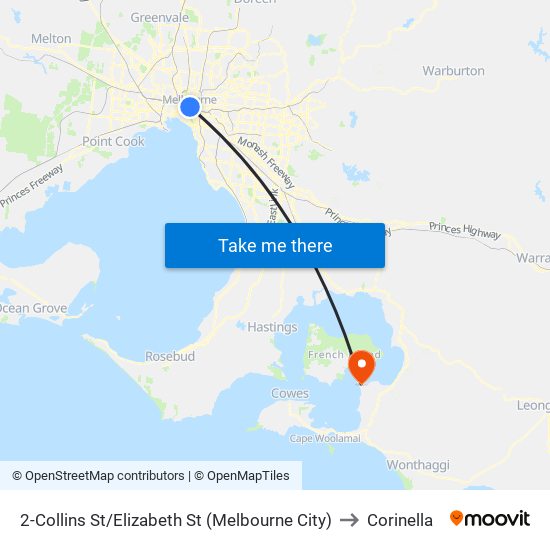 2-Collins St/Elizabeth St (Melbourne City) to Corinella map