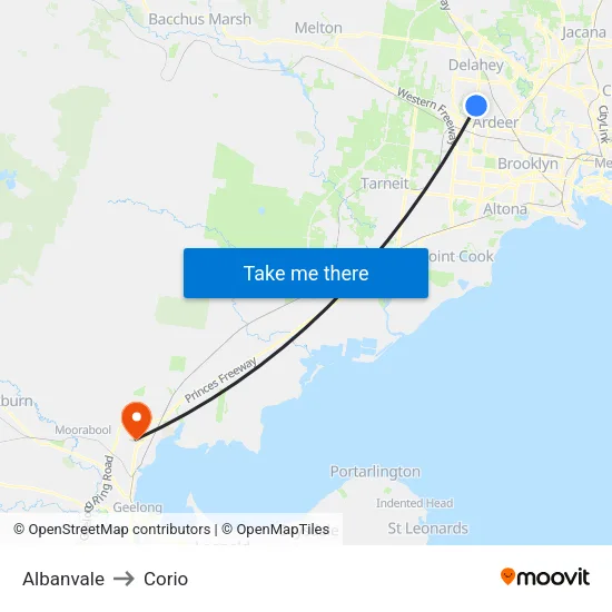 Albanvale to Corio map