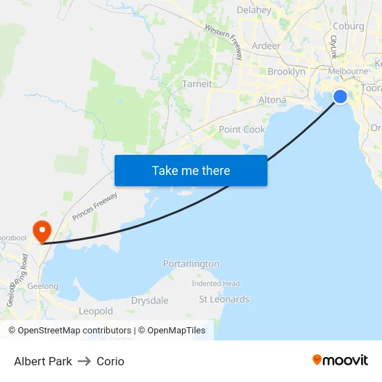 Albert Park to Corio map
