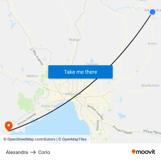 Alexandra to Corio map