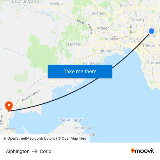 Alphington to Corio map