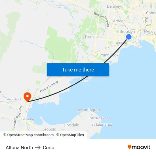 Altona North to Corio map