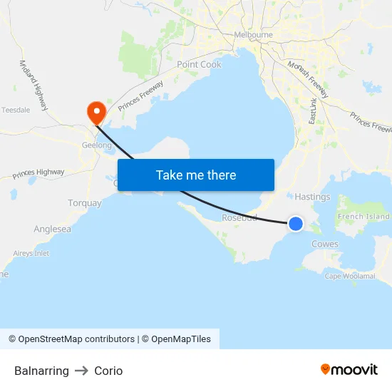 Balnarring to Corio map