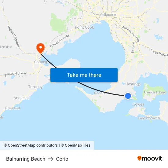 Balnarring Beach to Corio map