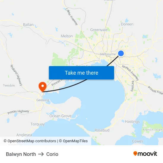 Balwyn North to Corio map
