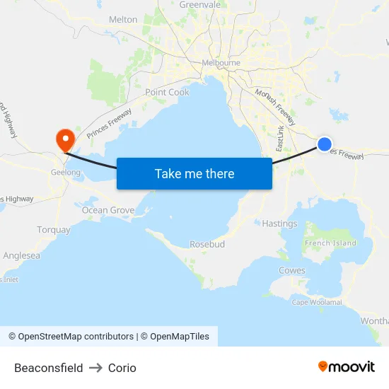 Beaconsfield to Corio map