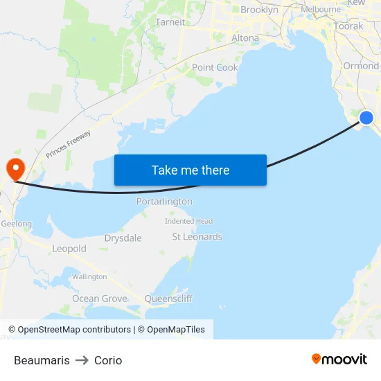 Beaumaris to Corio map