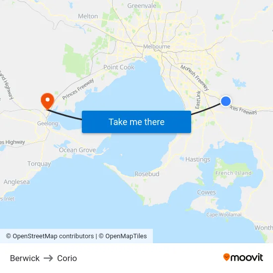 Berwick to Corio map