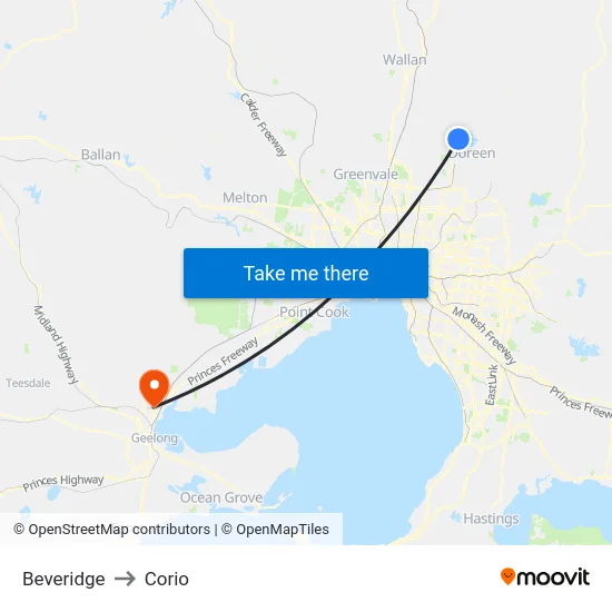 Beveridge to Corio map