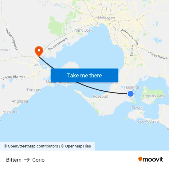 Bittern to Corio map