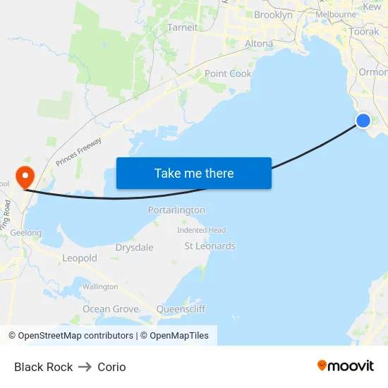 Black Rock to Corio map
