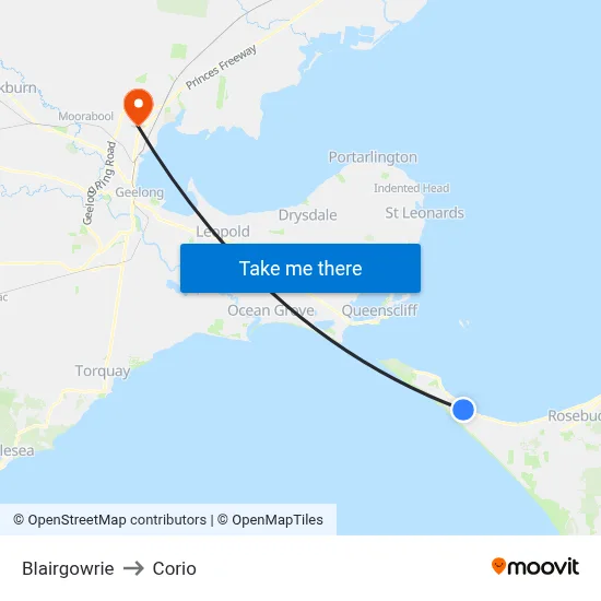 Blairgowrie to Corio map