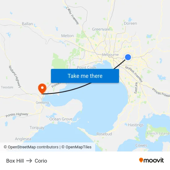 Box Hill to Corio map