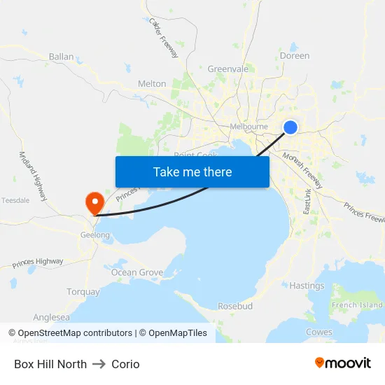 Box Hill North to Corio map