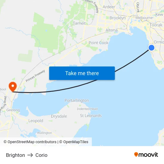 Brighton to Corio map