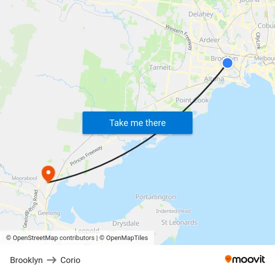Brooklyn to Corio map