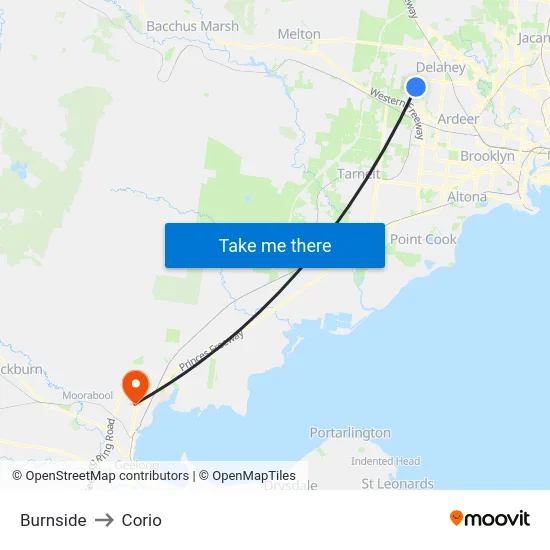 Burnside to Corio map