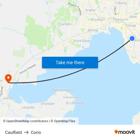 Caulfield to Corio map