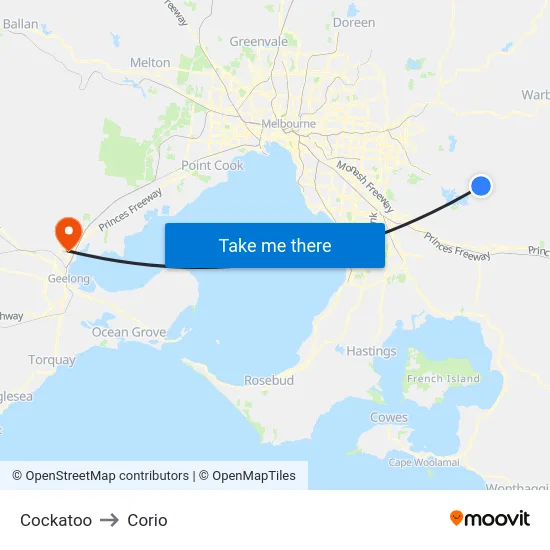 Cockatoo to Corio map