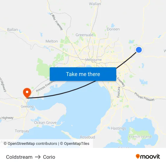Coldstream to Corio map