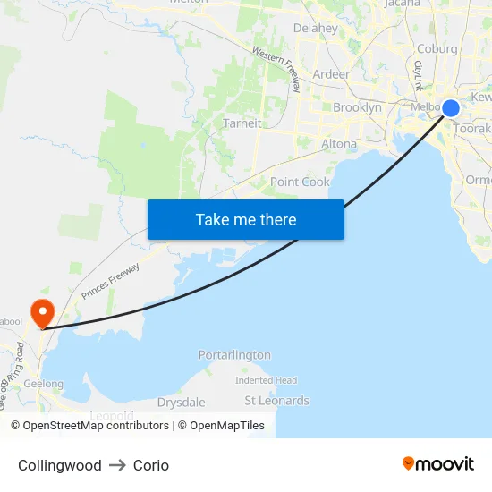 Collingwood to Corio map