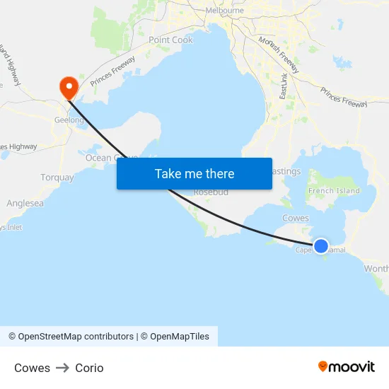 Cowes to Corio map
