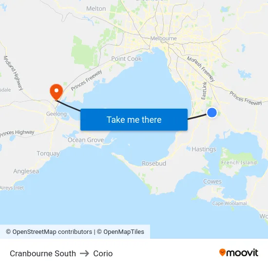 Cranbourne South to Corio map