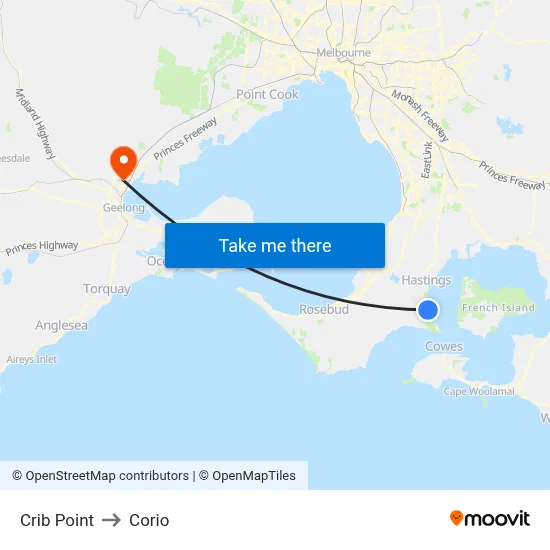 Crib Point to Corio map