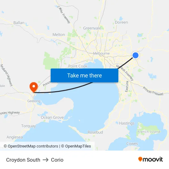 Croydon South to Corio map